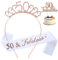 50 & Fabulous Sash & Rhinestone Tiara Cake Topper Set, Great Birthday Gifts,Rose Gold Birthday Sash/Tiara for Women's 50th Birthday Party Decoration (Rose Gold 50th)