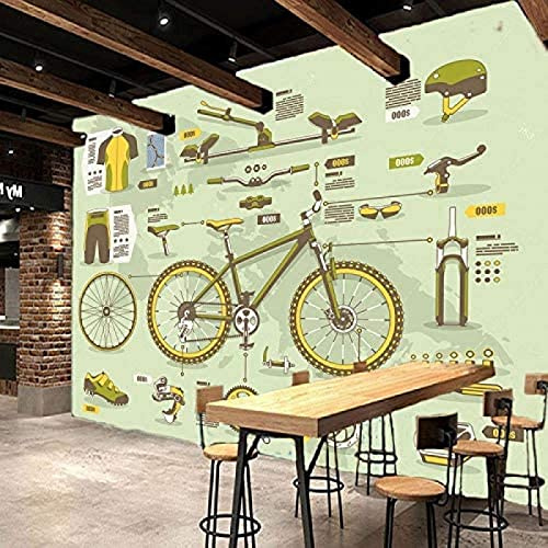 XLMING Mural Living Room Wallpaper Vintage Bike Mountain Bike Parts Tool Background Wall Bedroom Mural-430cm×300cm
