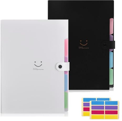 KONVINIT Dokumentenmappe a4,Fächermappe 5 Tasche Dokument Organizer mit Schnalle Kunststoff Ordnungsmappe,Mappen Ordnersystem,Mappe mit Fächern Schulmaterial Bürobedarf,2 Stücke