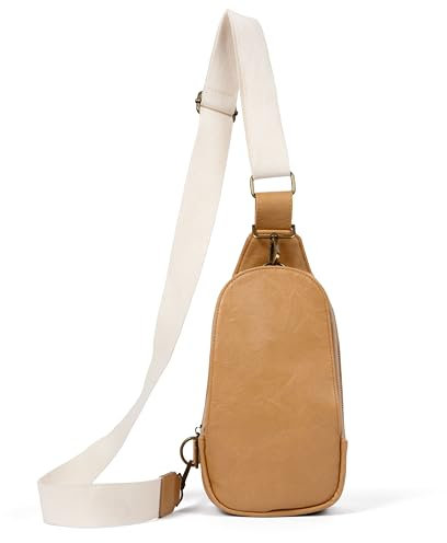 Higton Original Crossbody Wickeltasche mit einfarbigem elfenbeinfarbenem Riemen – klein, kompakt und organisierte Wickeltasche, Helles Braun