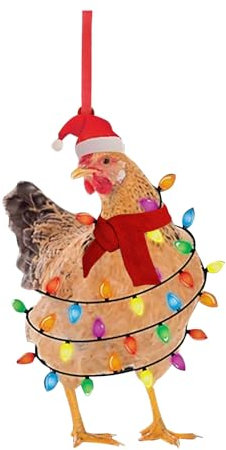 Weihnachtshuhn Anhänger Weihnachtsdeko 2D Acryl Weihnachtsbaum Hühner Hängende Deko Weihnachten Hähne Ornament Spaß Weihnachtsanhänger Christbaumschmuck Weihnachtsschmuck Geschenk (C, OneSize)