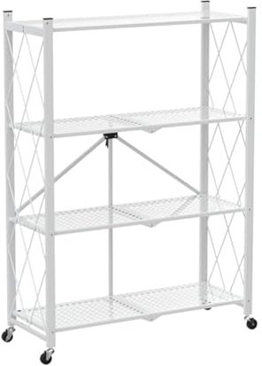 PROREGAL KLAP klappbares Regal mit Rollen | 4 Böden/Fächer | Weiß | Belastbarkeit 200kg | HxBxT 127x72x34cm | Lagerregal Metallregal Klappregal