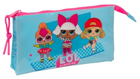 LOL SURPRISE! DIVAS - Portatodo Triple, Estuche Infantil, Estuche Niño, Ideal para Niños en Edad Escolar, Cómodo y Versátil, Calidad y Resistencia, 22x3x12 cm, Color Azul