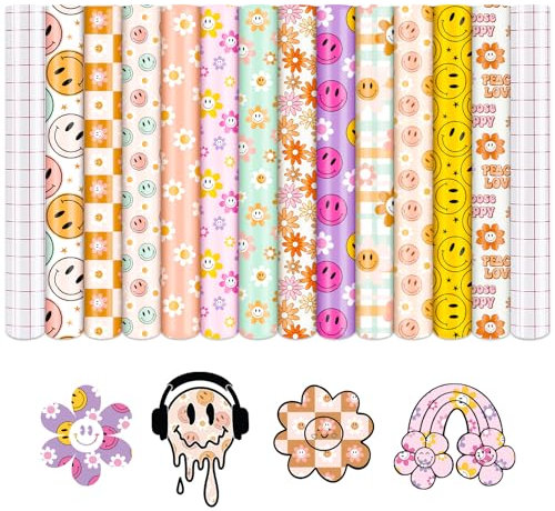 Tintnut Vinylfolie Plotter, 12Pack 12 x 10 Groovig Plotterfolie Vinyl mit 2 Transferfolie Plotter, und andere Plotter