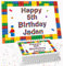 BUILDING BRICKS HAPPY BIRTHDAY PERSONALISED EDIBLE ICING LARGE CAKE TOPPER DECORATION SUITABLE FOR USE ON COSTCO CAKE AT-1123