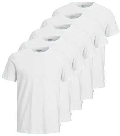 JACK & JONES Jjeorganic T-shirt Basique Ss Col Rond Noos Homme T-shirt, Lot de 5 (5 X Blanc), S