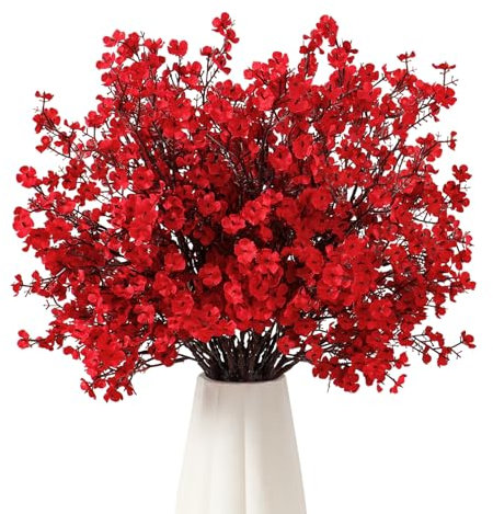 UXORSN 10 Piezas Flores Artificiales para Aliento de Bebé Ramos Gypsophila Falsa Plantas de Seda Decorativas Flores de Aliento Artificial Plástico Decoración Floral para Jarrón Boda Hogar Mesa,Rojo