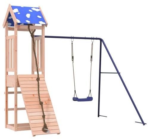 vidaXL Spielturm, Klettergerüst mit Schaukel Kletterwand Seil, Kinder Kletterturm Spiel-Zubehör für Garten, Holz Spielplatz Spielhaus, Massivholz Douglasie