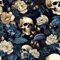 VEELIKE Moderne Totenkopf Tapete Blumen Blau Blumentapete Ornament Tapete Blätter Blau Schwarz Fototapete Blumen 44.5 cm x 300 cm Mustertapete Dekoration Schlafzimmer Badezimmer Wanddeko Abnehmbar