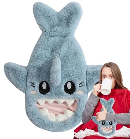 Lesunbak Cartoon Shark Shape Bag Hand Warmer, Hot Water Bottle with Hand Pocket, Plush Hot Water Bottle, Hot Water Bottle for Neck, Shoulder, Back PainRelief, and Comforting Cold/HotTherapy