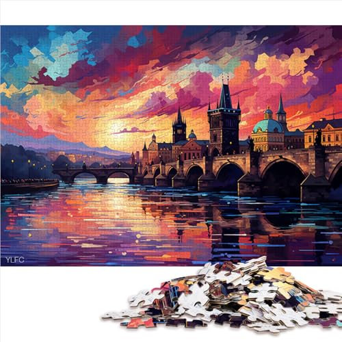 Schweres Puzzle für Erwachsene, 2000 Teile, „Die volle Psychedelia der Karlsbrücke“, Papierpuzzle, für Erwachsene und Kinder ab 12 Jahren, Puzzle-Wanddekoration. Größe: 70 x 100 cm