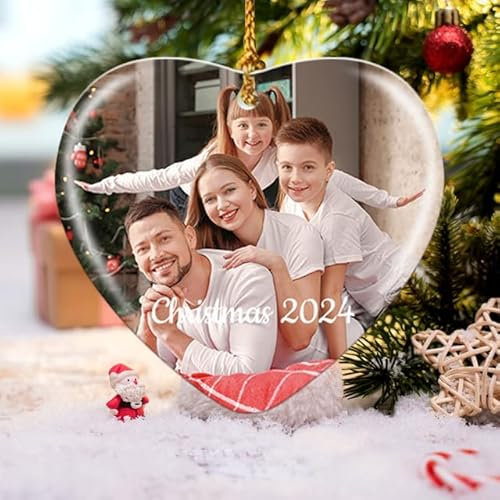 HOBULL Personalisierte Weihnachtskugeln mit Foto, Christbaumkugel Anhänger Personalisiert Keramik Weihnachtskugel Bild, Weihnachtsbaumschmuck Geschenke für Mama, Papa, Haustiere, Kinder, Freunde