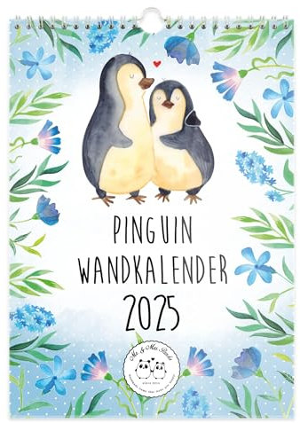 Mr. & Mrs. Panda A3 Wandkalender 2025 Pinguin Collection - Geschenk, Wochenplaner Wand, Geburtstagskalender Wand, Uni­kalender Wand, To-Do-Kalender