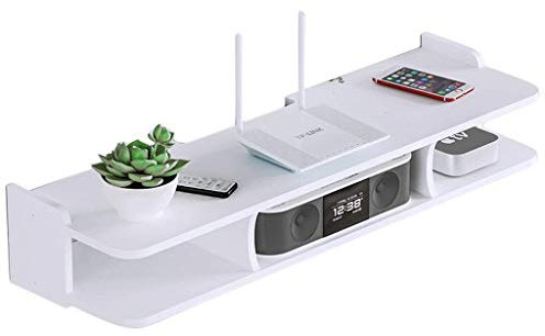 Wandmontiertes TV-/DVD-Set-Top-Box-Regal mit Router-Aufbewahrungsbox, Weiß für Wohnzimmer und Schlafzimmer, Wanddekoration, Projektorständer, 80 cm Länge