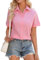 UMIPUBO Donna Camicia Estiva Elegante Cotone Manica Corta Camicetta con Bottoni Colletto Polo Scollo V Camicie Moda Maglietta Top Shirt Bluse Abbigliamento Casual Versatile (Rosa, M)