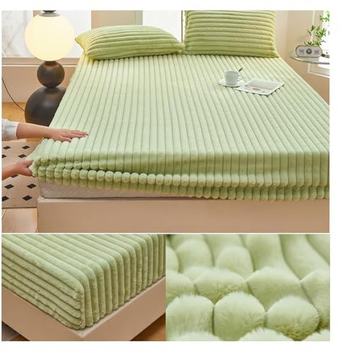 OREZAUQS Plüsch-Spannbettlaken, Einfarbig Weich Bequem Warme Flauschige Plüsch Spannbetttuch, Bettlaken mit Rundum Gummizug, Baumwolle Laken für Bett für alle Jahreszeiten (Grün 2,150 * 200 cm)