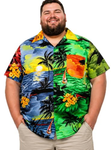 King Kameha Hawaiihemd Herren Kurzarm - Grünes Hawaii Hemd Männer Surfen - Hemd Herren Kurzarm Hawaii Outfit - Hawaiian Shirts for Men - Surf, Mondy, 9XL
