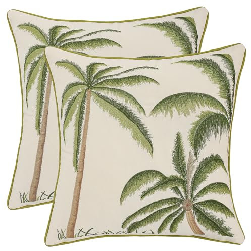 Tosleo 2er Set Sommer Kissenbezug 45 x 45 cm Frühlings Grüne Palme Garten Kissenbezüge Kissenhülle Blätter Kissen Dekorative Modern Zierkissenbezüge für Sofa Schlafzimmer Bauernhaus Wohnzimmer Deko