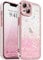 Ethanger for Sparkling Gradient Glitter Case for iPhone 14, Crystal Rhinestone Border Heart Back Cover for Girl Women Shockproof Soft TPU Cover for iPhone 14, Pink