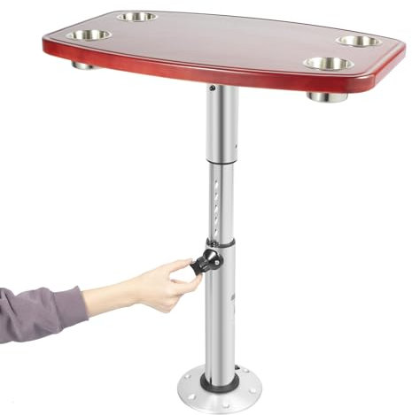 DAOHHFO Teleskopisch Tischplatte für Wohnwagen, Marine Boot RV Caravan Tisch Bootstisch mit 4 Getränkehalter, Höhenverstellbar Wohnmobiltische Caravan Massivholz Tisch für Boots Wohnmobil (600×380mm)