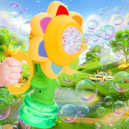 Sunflower Bubble Machine for Outdoor, Automatic Flower Bubble Toy with Colorful Lighting for Kids Toddlers 3 and up Bubble Maker Blower for Bathtub Bath, Summer Outdoor Toys