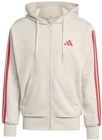 adidas Herren Essential Three Stripes French Terry Fullzip Hoodie, Wonder Alumina/Pure Ruby, XL