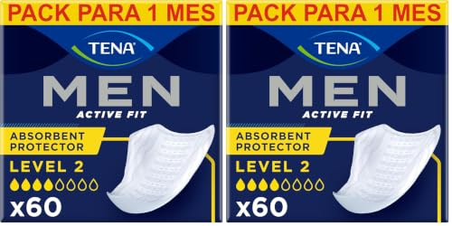 TENA MEN Absorbierende Protektoren, Level 2-60 Einlagen im Monatspaket (6 x 10), einzeln verpackt - Hygieneeinlagen für Männer bei mittlerem Harnverlust und Inkontinenz (Packung mit 2)