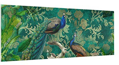 micasia Glas Spritzschutz inkl. Aufhängung 4 mm starke Küchenrückwand Kunst Glasrückwand - Made in Germany - Retro Vintage Vögel Wandpaneel grün Küche Herd Küchenspiegel 5463 (125x50cm)