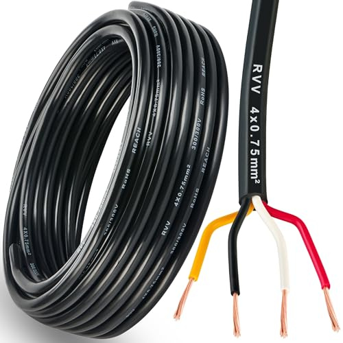 DARKGUARD 20M Anhängerkabel 4-adriges - 4x0,75mm² LED-Rücklichter Verkabelungkabel für Anhänger - 12V 24V Kupfer KFZ Kabel Auto Kabel Rundkabel 4-poliges für RV, LKW, Landmaschinen