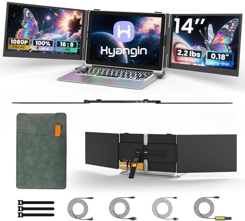 Extensor de pantalla triple para laptop de 14 pulgadas, pantallas FHD ultrafinas de 1080P para laptop, monitor triple ultraligero para portátiles de 13.3 a 17.3 pulgadas, compatible con Windows/Mac