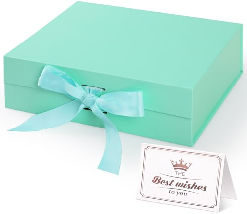 Hianjoo Boîte Cadeau avec Couvercle Magnétique et Ruban, 23x17x7cm | Coffrets cadeaux pliables pour Mariages, anniversaires, Saint-Valentin, Noël, la fête des Mères-Verte
