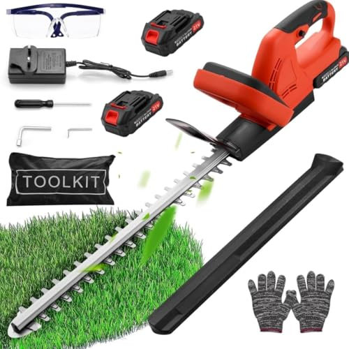 Dibaful Cortasetos Inalámbrico de 21 V con 2 * 1500 mAh Baterías y Cargador, Longitud de la Hoja de 51 cm, Separación Entre Dientes, Eléctrico, para Podar Arbustos, Mantenimiento del Jardín