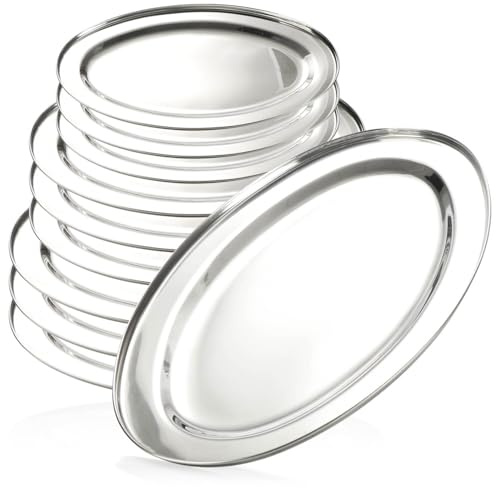 com-four® set da 9 vassoi ovali in acciaio inox, tre misure, elementi decorativi per presentazione, piattini per candele