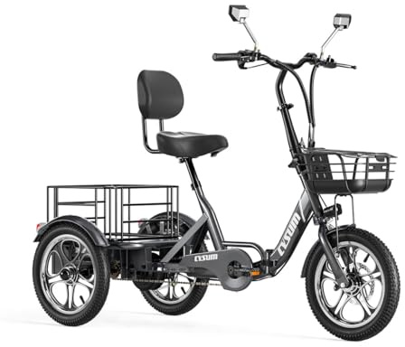 cysum T1 Pro 3-Rad-Elektrofahrrad für Erwachsene, 16 Zoll Faltbares Elektrisches Dreirad, 48 V 22 Ah Lithium-Akku, 250 W Motor, E Bike Herren Damen