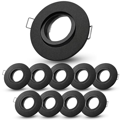 SSC-LUXon ORVIA Einbauspot 10er Set schwarz schwenkbar IP65 für GU10 | Zehn schwenkbare Einbauspots schwarz IP65 - spritzwassergeschützt für Bad, Dusche & Außen, für GU10 oder Modul (ohne Lampe)