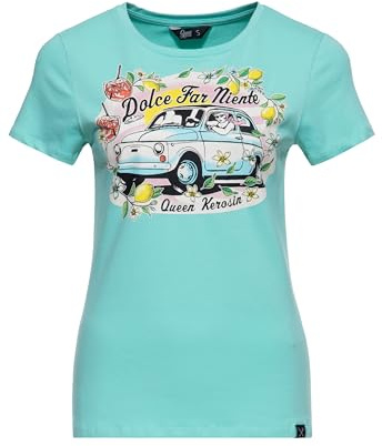 Queen Kerosin Damen T-Shirt Frontprint Mit Mediterranem Urlaubsflair Dolce Far Niente