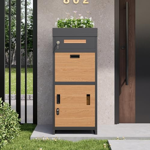 BTM Parcel Mailbox with a Combination Lock for Added Security, Outdoor Mailbox with Flower Bed, Lockable Parcel and Letter Storage Cabinet