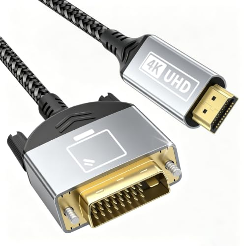 layajia Cavo HDMI a DVI 1m, Cavo Adattatore Bidirezionale DVI-D 24+1 a HDMI in Nylon Intrecciato per Laptop, PC, Monitor, Proiettore, HDTV, PS 4/5