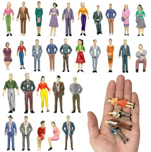 30 Stück Mini Figuren Menschen, 1:30 Kleine Figuren mit Verschieden Posen | Bunt Miniatur Menschen, Miniatur Figure für Bauen Modellbau, Menschen Museum, Puppenhaus und Eisenbahn Maßstab