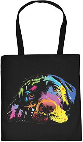 Labrador Motiv Stofftasche - Hunde Tasche : Lying Lab - Hunderassen Neon Kunstdruck Baumwolltasche Farbe: schwarz