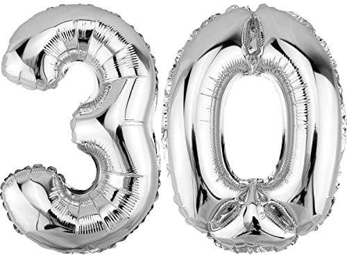 DekoRex Folienballon Silber 40cm Geburtstag Jubiläum Hochzeit Deko (Zahl 30)
