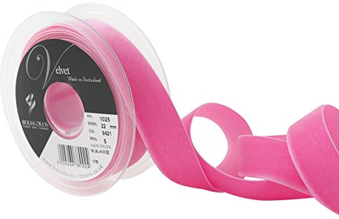 Berisfords Velvet Ribbon Shocking Pink 30mm x 10m - Nylon Craft Ribbon for Sewing, Gift Wrapping and Hair Accessories