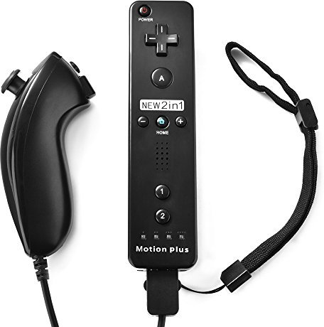 XCSOURCE 2 en 1 Manette Nunchuck et Télécommande avec Wii Motion Plus intégré pour Nintendo Wii et Wii U, Noir AC618