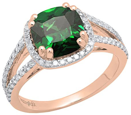 Dazzlingrock Collection Anello di fidanzamento da donna con smeraldo creato in laboratorio da 8 mm e diamante bianco naturale rotondo con aureola, gambo diviso in oro rosa 10 carati, misura 4, Oro