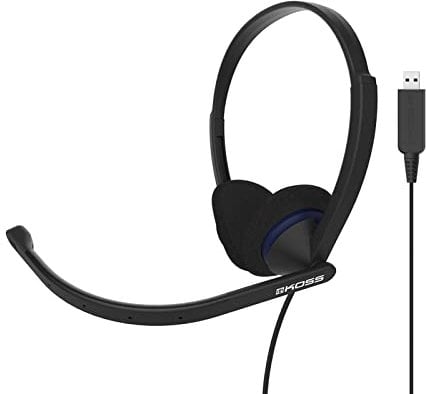 Koss CS200 USB Auriculares con Cable y Micrófono con Cancelación Ruido, Cascos de Diadema Ajustables On Ear para Videoconferencia Oficina, Call Center, Comunicación, Skype, Zoom