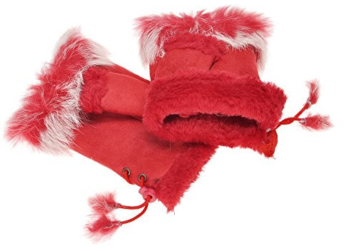 ZLYC Damen Winter Warme Kunstpelz Halbfinger Handschuhe Fingerlose Fäustlinge(Rot)
