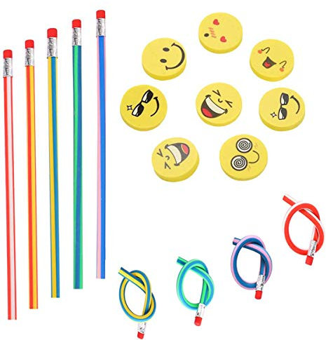 Annhao 71 Stück Bunt Biegbare Bleistifte und Smiley Radiergummis, Flexible Bleistifte Kinder, Biegsame Bleistifte, Biegebleistift Set für Kleine Geschenke für Kinder Party Mitgebsel Kindergeburtstag