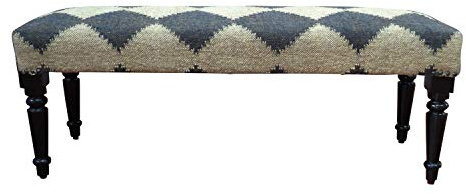 LR Home Tan/Black Upholstered Bench for Bedroom End of Bed | Farmhouse Checkered Accent Bench for Living Room, Bedroom, or Entryway Seating | Long Rectangle Sitting Bench | 47W x 16D x 18H