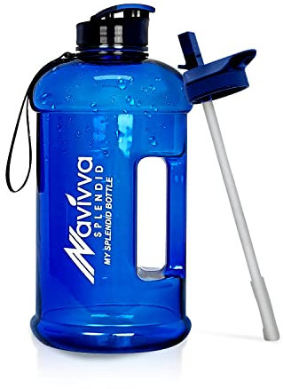 NAVIVVA SPLENDID 2.2 Litre Large Reusable Gym Water Bottle with Straw Lid, Dishwasher Safe, BPA Free Tritan Plastic, Portable, Eco-friendly with Carry Handle (Navy Blue)