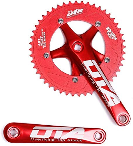 OTA Kurbelgarnitur für Singlespeed, 48 Zähne, 170 mm, Kurbelarme, 130 BCD-Kurbelgarnitur mit Schutzabdeckung für Singlespeed, Rennrad, Fixie, Dahon (rot)